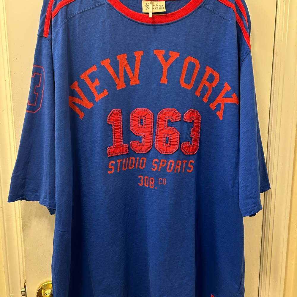 Free People Blue and Red Graphic Tee